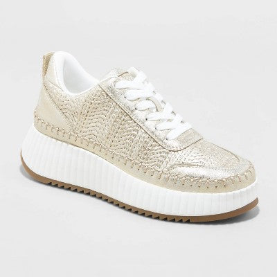 Open Box - Universal Thread Women's Low Top Lace-Up Sneakers Memory Foam Insole Woven Universal ThreadBullseye Deals