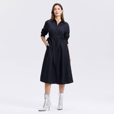 New - Women's Long Sleeve Midi Shirtdress - A New Day™ Black XS