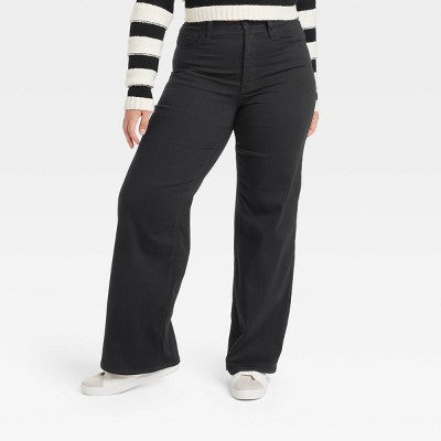 New - Universal Thread Women's High Waisted Wide Leg Cropped High-Rise Jeans, Black Universal ThreadBullseye Deals
