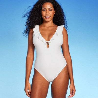 New - Shade & Shore Women's Plus Plunge One Piece Swimsuit Ruffle Swimwear Shade & ShoreBullseye Deals