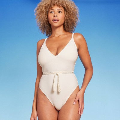 New - Shade & Shore Women's Braid Belt High Leg One Piece Swimsuit Swimwear Shade & ShoreBullseye Deals