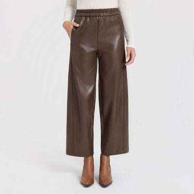 New - Women's Mid-Rise Barrel Leg Faux Leather Pull-On Pants - A New Day™ Dark Brown XXL