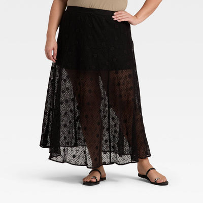 New - Women's Lace Maxi A-Line Skirt - Universal Thread™ Black XXL