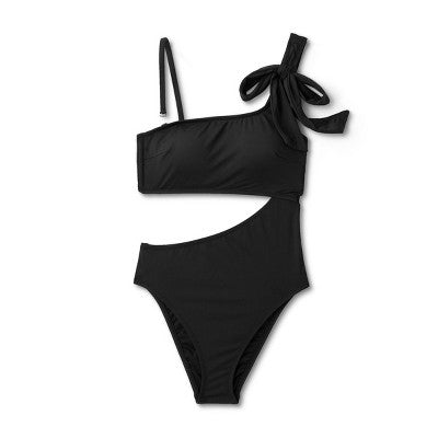 New - Shade & Shore Women's One Shoulder One Piece Swimsuit Bow Cutout Swimwear Shade & ShoreBullseye Deals