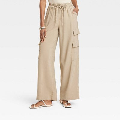 New - A New Day Women's High Rise Wide Leg Classic Fit Full Cargo Pants Midweight A New DayBullseye Deals