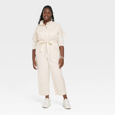 New - Women's Short Sleeve Button-Front Boilersuit - Universal Thread Universal ThreadBullseye Deals
