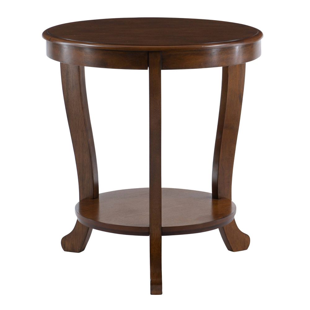 Open Box - Dermott Transitional Side Table with Lower Shelf Hazelnut Brown - Powell: Elegant Round End Table for Living Room