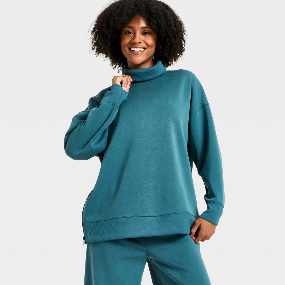 New - Women's Airy Sleek Funnel Neck Sweatshirt - All In Motion™ Blue L