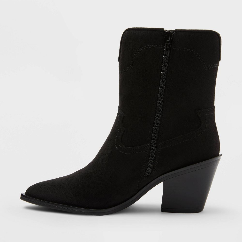 Open Box - Women’s Dallas Wide Width Ankle Western Bootie with Memory Foam Insole – Universal Thread™ Black 6WW