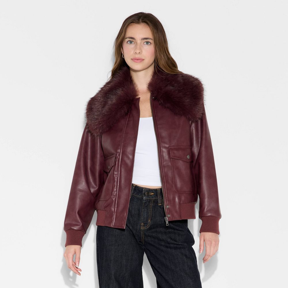 Open Box - Women's Faux Leather Bomber Jacket - Wild Fable™ Red S