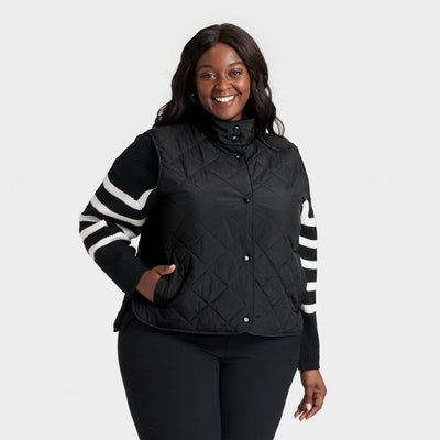 New - Women's Quilted Vest - A New Day™ Black XXL