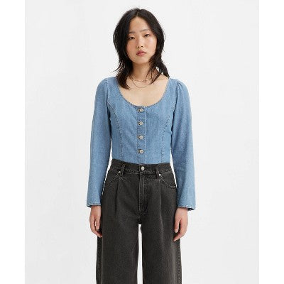 New - Levi's Women's Scoop Neck Button Up Corset Blouse Basic Cropped Fitted Cut Levi'sBullseye Deals