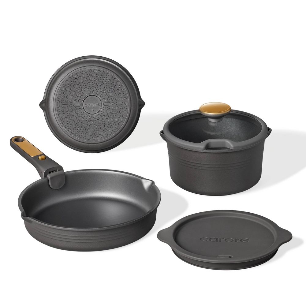 New - Carote 10pc Nonstick Cookware Set with Detachable Handle Black