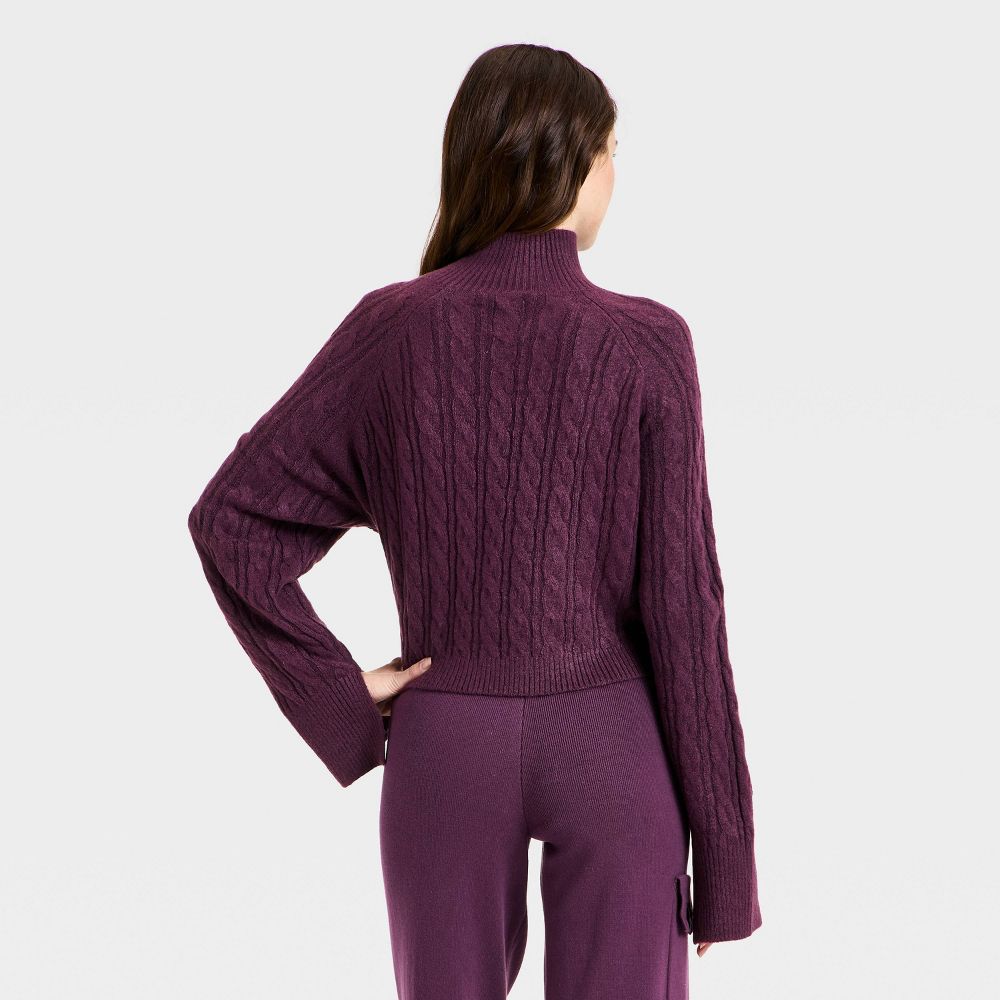 New - Women's Mock Neck Cable Knit Sweater - JoyLab™ Plum Purple XXL
