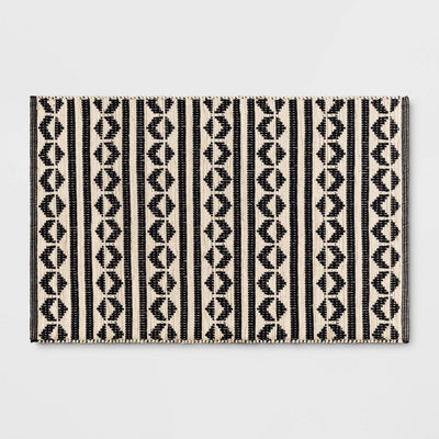 New - 2'6"x4' Geometric Woven Accent Rug Black - Threshold™: Handmade Cotton Wool Jute Flat Pile Indoor Rug