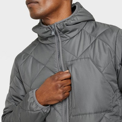 All In Motion Men's Zip-Up Winter Hooded Wind-Resistant Quilted Jacket Packable All in MotionBullseye Deals