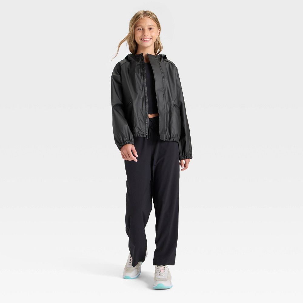 New - Girls' Hooded Rain Coat - All In Motion™ Black M