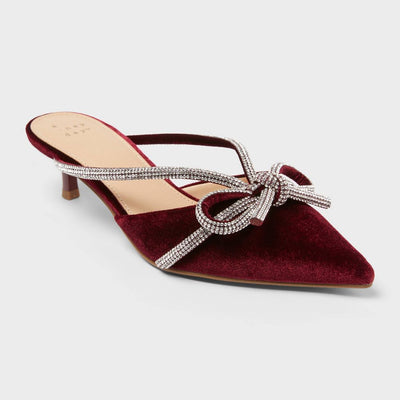 Open Box - Women’s Gwen Rhinestone Bow Heels - A New Day™ Burgundy 11