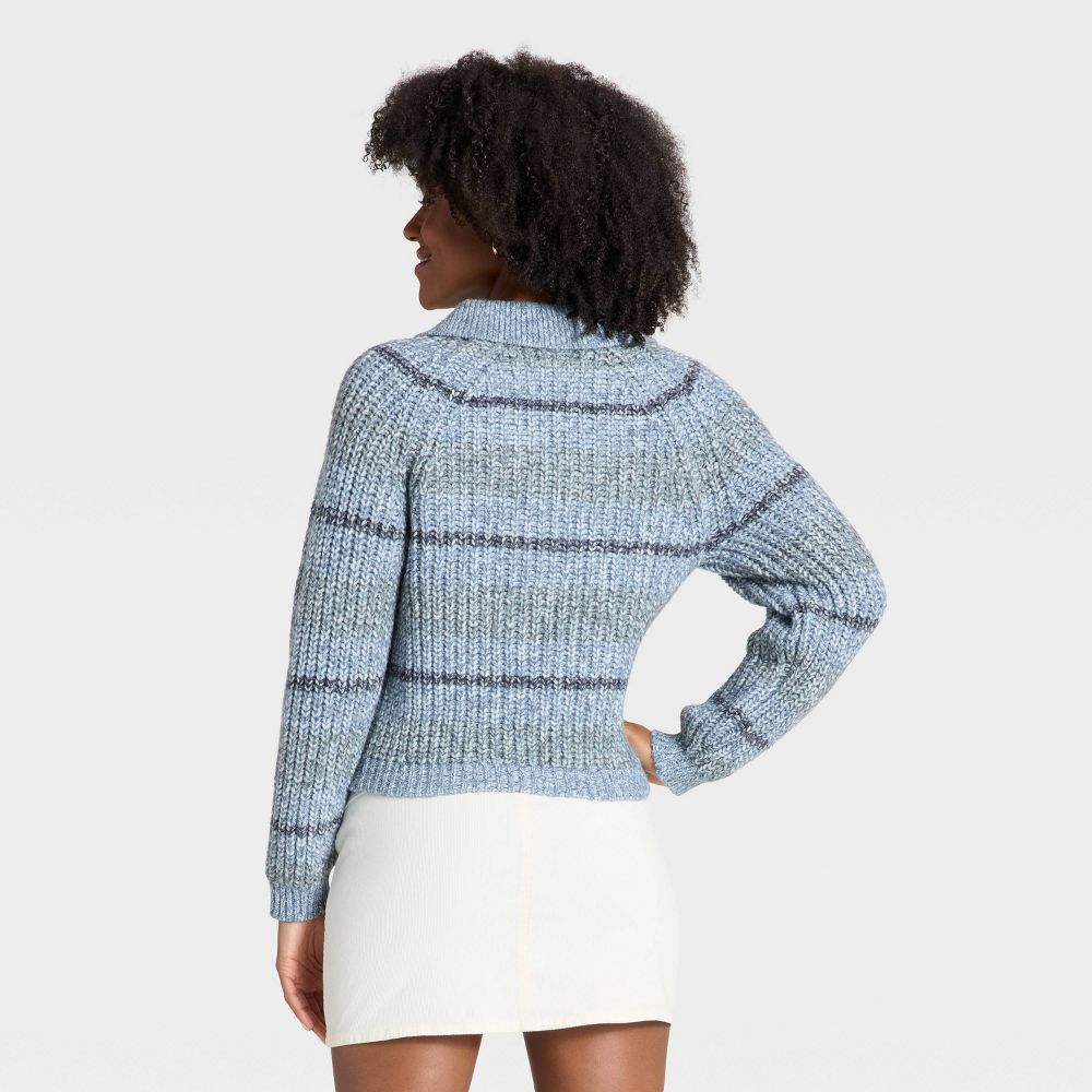 New - Women's Chunky Polo Collar Pullover Sweater - Universal Thread™ Blue Striped L