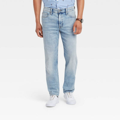 New - Men's Slim Straight Fit Jeans - Goodfellow & Co™ Light Blue 32x30: Heavyweight Denim, Mid Rise, Fly Button and Zipper Closure