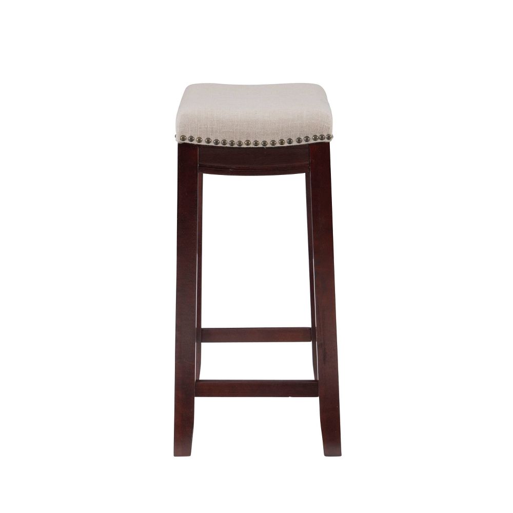 New - Claridge Backless Nailhead Saddle Counter Height Barstool Linen - Linon: Chic Beige, Rubberwood Frame