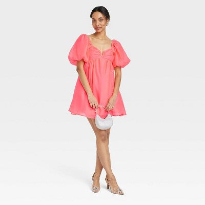 New - A New Day Women's Short Balloon Sleeves Sweetheart Neck Babydoll Dress A New DayBullseye Deals