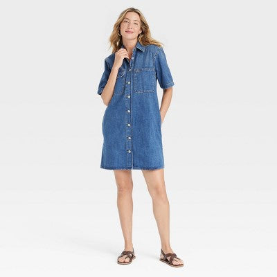 Open Box - Women's Short Sleeve Mini Shirtdress - Universal Thread Universal ThreadBullseye Deals