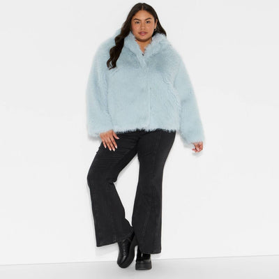 New - Women's Short Faux Fur Jacket - Wild Fable™ Light Aqua Blue XXL
