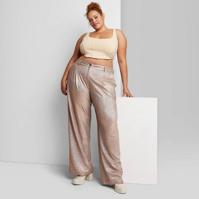 Wild Fable Women's High Rise Wide Leg Relaxed Glitter Trouser Pants Metallic Wild FableBullseye Deals