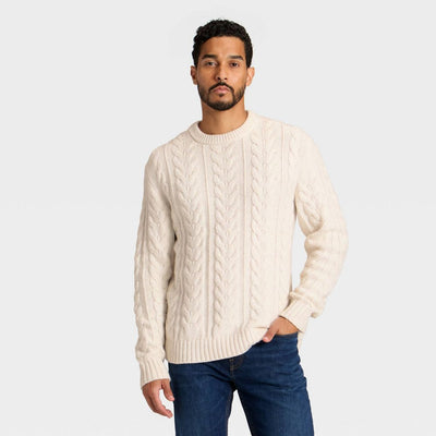 New - Men's Cable Crewneck Sweater - Goodfellow & Co™ Cream S