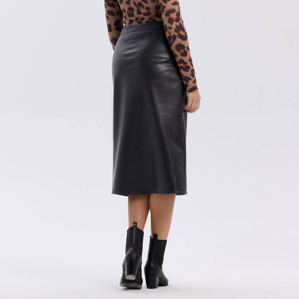 New - Women's Button-Front Midi A-Line Skirt - A New Day™ Black XL
