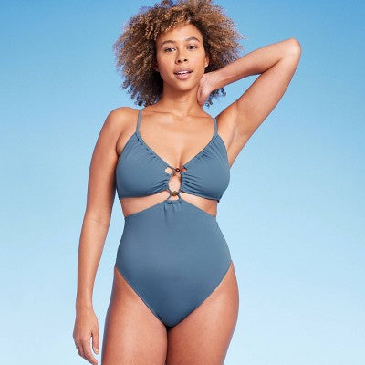 New - Shade & Shore Women's One Piece Swimsuit Monokini Cut Out Bead Swimwear Shade & ShoreBullseye Deals