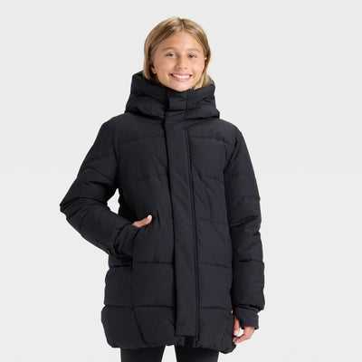 Open Box - Girls' Hooded Puffer Jacket - All In Motion™ Black XS