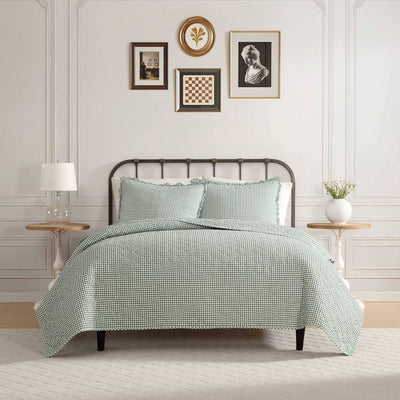 New - Laura Ashley 3pc Full/Queen Gracies Gingham Quilt Bedding Set Green