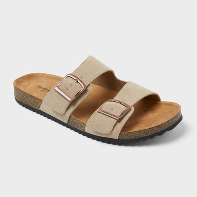 New - Men's Saul Suede Two Band Sandals - Goodfellow & Co™ Tan 9: Slip On, Contoured Footbed, Open Toe