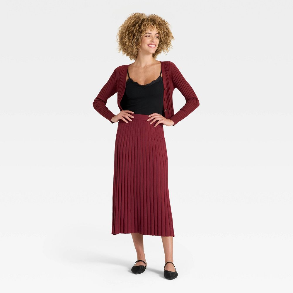 New - Women's Ribbed Mini Sweater Skirt - A New Day™ Maroon S