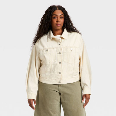 New - Women's Relaxed Trucker Denim Jacket - Universal Thread™ Off-White XXL