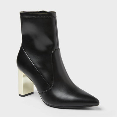 New - Women’s Sienna Low Shaft Heeled Boots with Memory Foam Insole - A New Day™ Black 8.5
