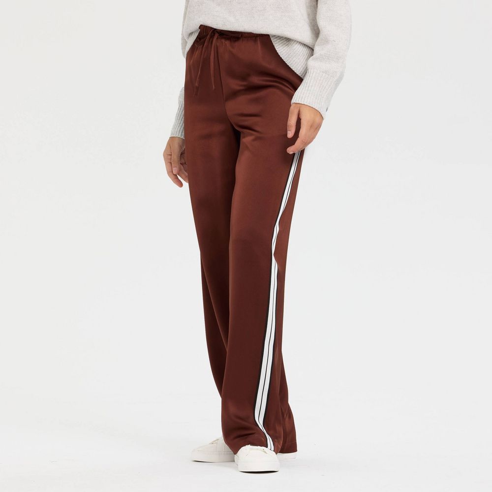 New - Women's High-Rise Wide Leg Satin Track Pull-On Pants - A New Day™ Dark Brown M