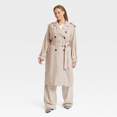 New - A New Day Women's Button Up Linen Trench Coat Jacket A New DayBullseye Deals