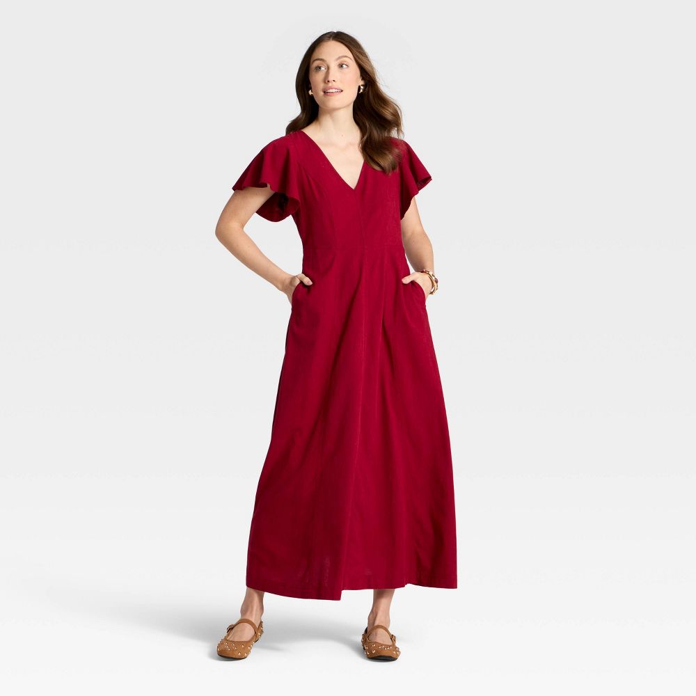 New - Women's Flutter Short Sleeve Maxi Pullover A-Line Dress - Universal Thread™ Red XS