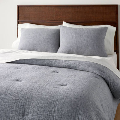 Open Box - Full/Queen Gauze Stitch Pin Dot Duvet Cover Blue - Hearth & Hand™ with Magnolia
