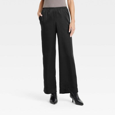 New - Women's Mid-Rise Satin Pull-On Pants - A New Day A New DayBullseye Deals