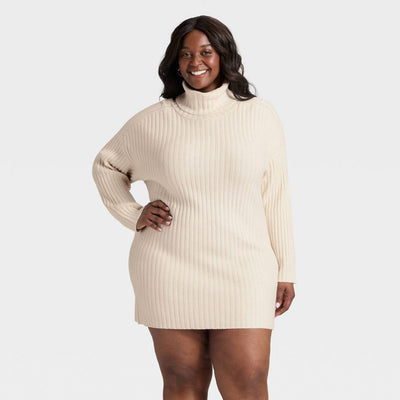 New - Women's Mini Sweater Dress - A New Day™ Oatmeal 2X