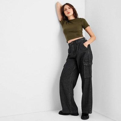 Open Box - Women's High-Rise Wide Leg Denim Cargo Pants - Universal Thread Universal ThreadBullseye Deals