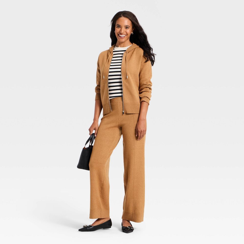 New - Women's Wide Leg Sweater Pants - A New Day™ Brown S