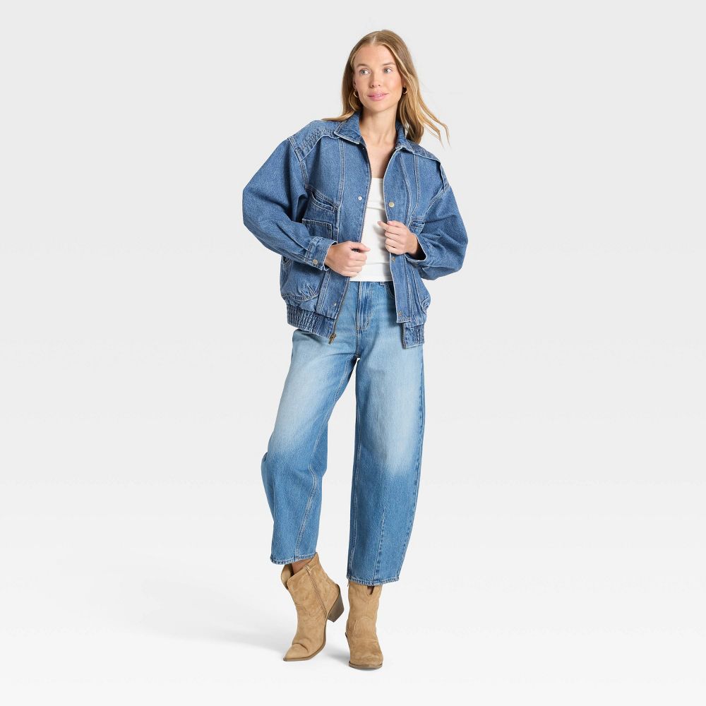New - Women's Relaxed Bomber Denim Jacket - Universal Thread™ Medium Wash XL