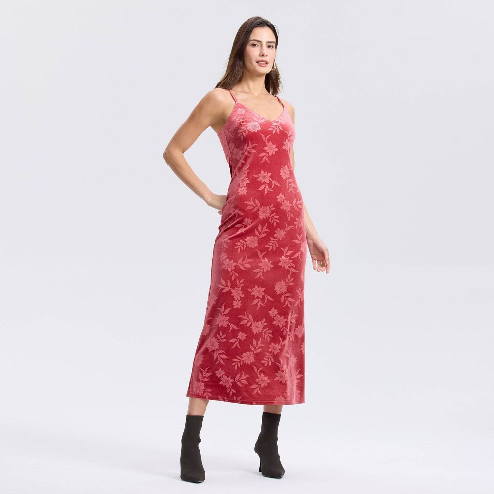 New - Women's Velvet Midi Slip Dress - A New Day™ Karanda Red L