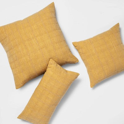 New - Oversized Woven Washed Windowpane Square Throw Pillow ThresholdBullseye Deals