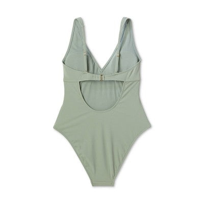 New - Shade & Shore Women's Plunge One Piece Swimsuit Ribbed Swimwear Shade & ShoreBullseye Deals